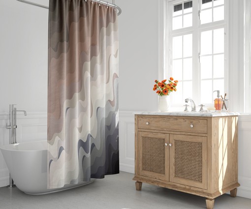 Beach-inspired Wavy Abstract Shower Curtain, Mid-Century Modern Design, Coastal Decor