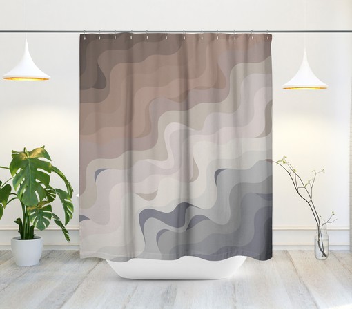 Beach-inspired Wavy Abstract Shower Curtain, Mid-Century Modern Design, Coastal Decor - Image 2