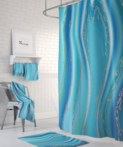 Beachy Agate Teal Shower Curtain Set - Add Beachy Style to Your Bath Decor