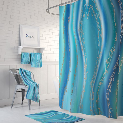 Beachy Agate Teal Shower Curtain Set - Add Beachy Style to Your Bath Decor
