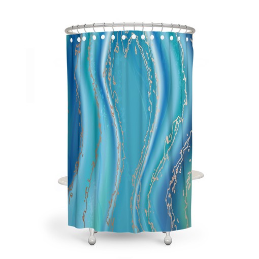 Beachy Agate Teal Shower Curtain Set - Add Beachy Style to Your Bath Decor - Image 3