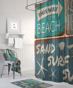 Beachy Rustic Sign Faux Wood Shower Curtain with Optional Bath Set