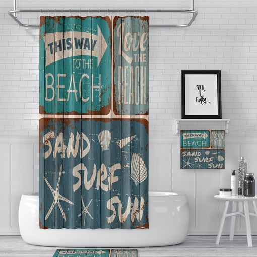 Beachy Rustic Sign Faux Wood Shower Curtain with Optional Bath Set - Image 2