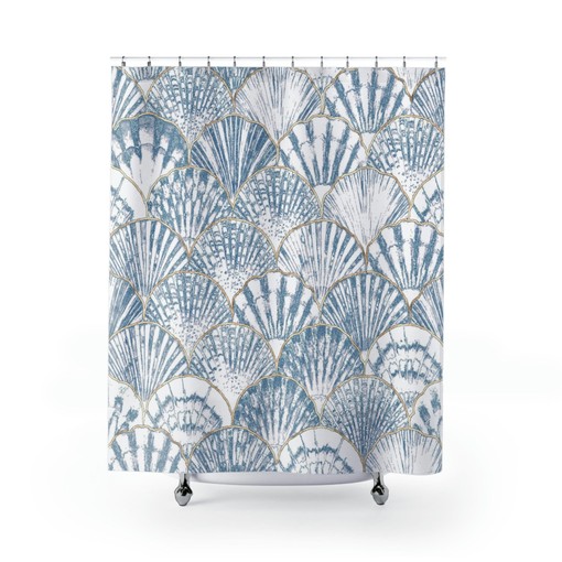 Beachy Sea Shell Blue and White Ocean Shower Curtain - Relax with a Serene Beach Feel - Image 2