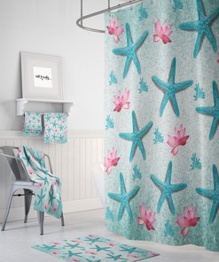 Beachy Starfish Lotus Shower Curtain Set - Soothing Coastal Decor for Your Bathroom