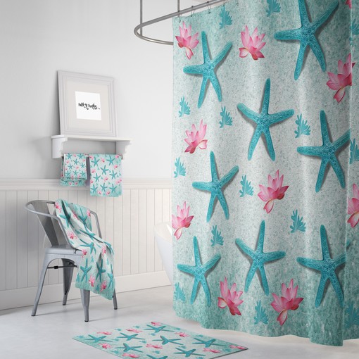 Beachy Starfish Lotus Shower Curtain Set - Soothing Coastal Decor for Your Bathroom