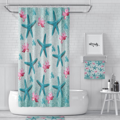 Beachy Starfish Lotus Shower Curtain Set - Soothing Coastal Decor for Your Bathroom - Image 3