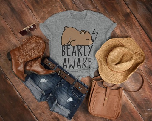 Bearly Awake Pun Bear T-Shirt, Lazy Tired Men's T-Shirt, Bearly Dad Father's Day Shirt, Funny Movie Shirts for Men - Image 3