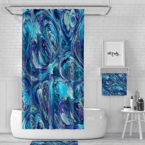 Beautiful Blue Abstract Boho Shower Curtain Set with Bathroom Decor - Image 2