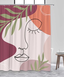 Beautiful Girl Silhouette Blue and White Swirls Boho Bath Curtain