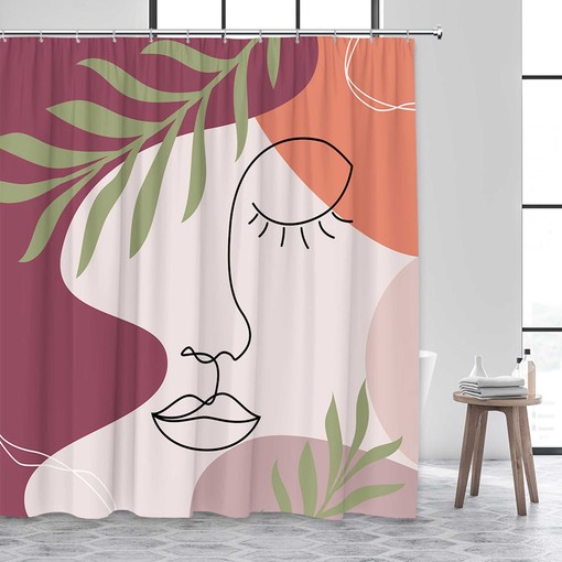 Beautiful Girl Silhouette Blue and White Swirls Boho Bath Curtain