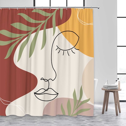Beautiful Girl Silhouette Blue and White Swirls Boho Bath Curtain - Image 2