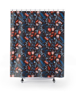 Beautiful Nature Pattern Shower Curtain with Flowers, Seeds, Pods, and Twigs, Shower Curtain Ideas