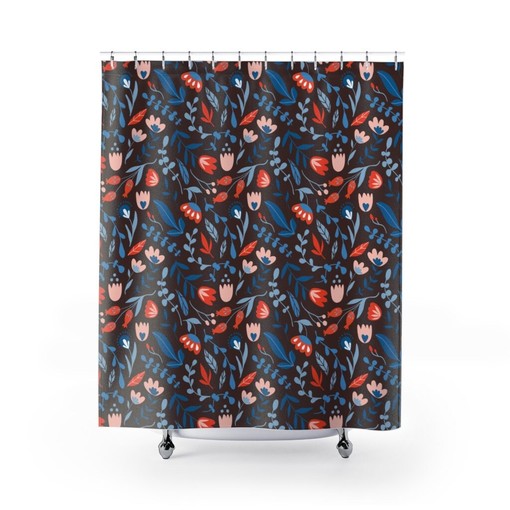 Beautiful Nature Pattern Shower Curtain with Flowers, Seeds, Pods, and Twigs, Shower Curtain Ideas