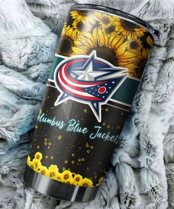 Beautiful Sunflower Design Tumbler for Columbus Blue Jackets NHL Fans