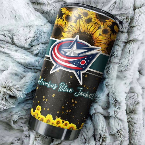 Beautiful Sunflower Design Tumbler for Columbus Blue Jackets NHL Fans
