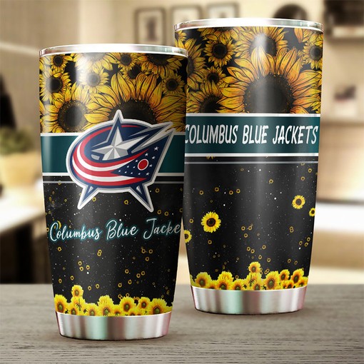Beautiful Sunflower Design Tumbler for Columbus Blue Jackets NHL Fans - Image 2