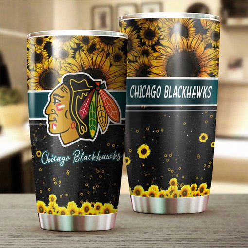Beautiful Sunflower Hockey Grunge Design Chicago Blackhawks NHL Tumbler - Image 2