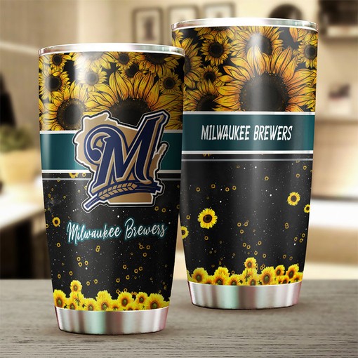Beautiful Sunflower and Custom MLB Logo - Milwaukee Brewers MLB Tumbler with Personalized Design - Image 2