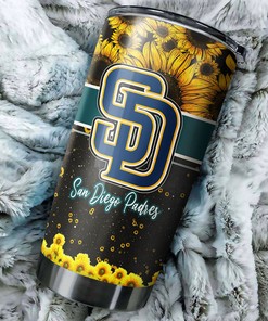 Beautiful Sunflower and Custom MLB Logo - San Diego Padres MLB Tumbler with Personalized Design