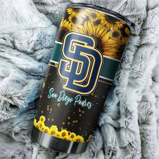 Beautiful Sunflower and Custom MLB Logo - San Diego Padres MLB Tumbler with Personalized Design