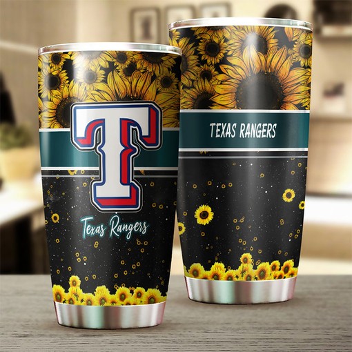 Beautiful Sunflower and Custom MLB Logo - Texas Rangers MLB Tumbler with Personalized Design and Baseball Tumbler Ideas - Image 2