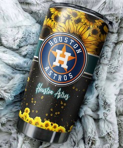 Beautiful Sunflower and MLB Logo - Houston Astros MLB Tumbler with Personalized Design and MLB Coffee Tumbler for Fans