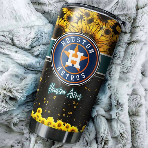Beautiful Sunflower and MLB Logo - Houston Astros MLB Tumbler with Personalized Design and MLB Coffee Tumbler for Fans