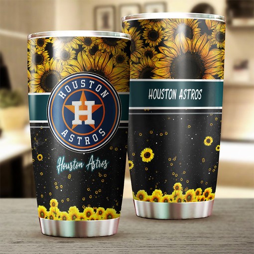 Beautiful Sunflower and MLB Logo - Houston Astros MLB Tumbler with Personalized Design and MLB Coffee Tumbler for Fans - Image 2
