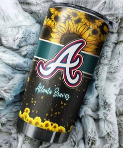 Beautiful Sunflower and MLB Logo for Devoted Fans - Atlanta Braves MLB Tumbler with Personalized Design