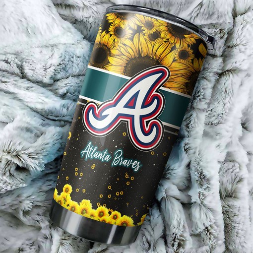 Beautiful Sunflower and MLB Logo for Devoted Fans - Atlanta Braves MLB Tumbler with Personalized Design