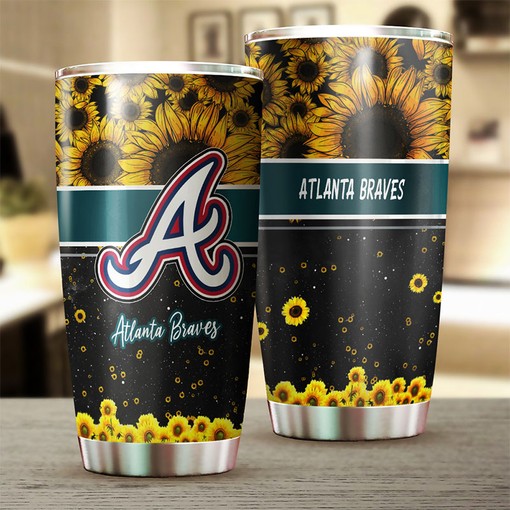 Beautiful Sunflower and MLB Logo for Devoted Fans - Atlanta Braves MLB Tumbler with Personalized Design - Image 2
