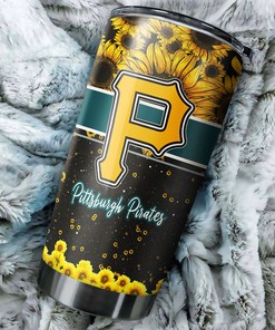 Beautiful Sunflower and MLB Logo for Devoted Fans - Pittsburgh Pirates MLB Tumbler with Personalized Design