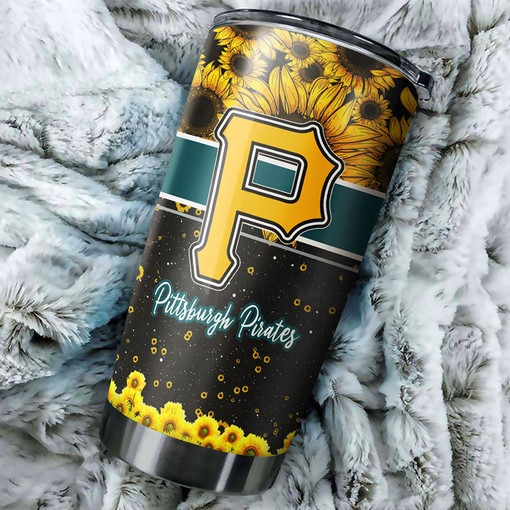 Beautiful Sunflower and MLB Logo for Devoted Fans - Pittsburgh Pirates MLB Tumbler with Personalized Design
