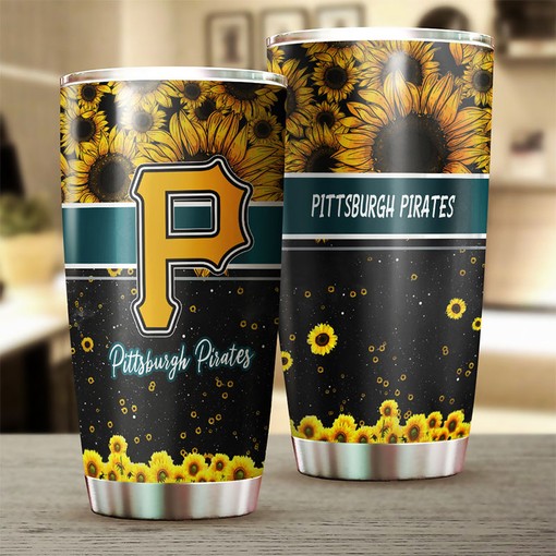Beautiful Sunflower and MLB Logo for Devoted Fans - Pittsburgh Pirates MLB Tumbler with Personalized Design - Image 2