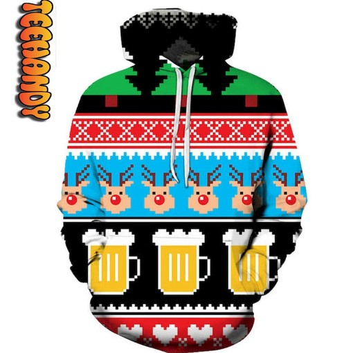 Beer Christmas All Over Print 3D Hoodie - Perfect for Christmas Celebrations