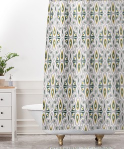 Beige Boho Geometric Shower Curtain, Moroccan Bathroom Decor, Vintage-Inspired Fabric Bath Curtain