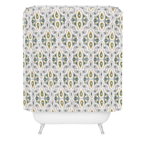 Beige Boho Geometric Shower Curtain, Moroccan Bathroom Decor, Vintage-Inspired Fabric Bath Curtain - Image 2
