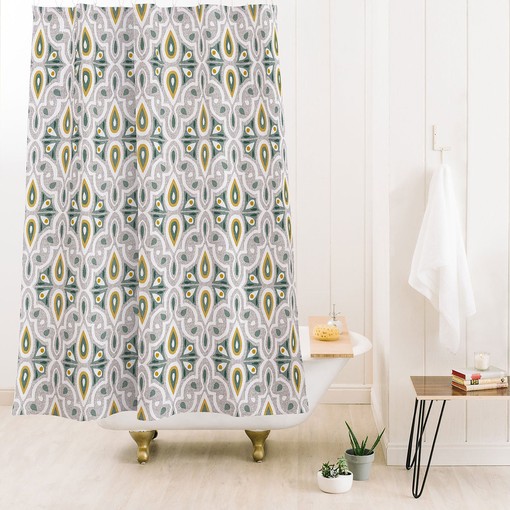 Beige Boho Geometric Shower Curtain, Moroccan Bathroom Decor, Vintage-Inspired Fabric Bath Curtain - Image 3