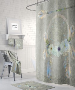Beige Dreamcatcher Boho Shower Curtain Set with Optional Bath Mat and Towels