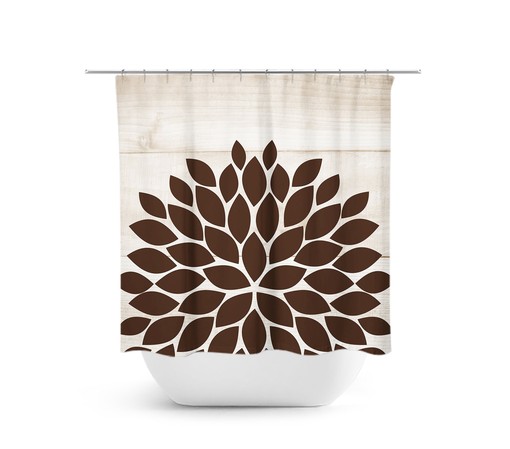 Beige Flower Shower Curtain - Perfect for Farmhouse Bathroom Decor