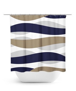 Beige Gray Abstract Ribbon Shower Curtain for Neutral Bathrooms
