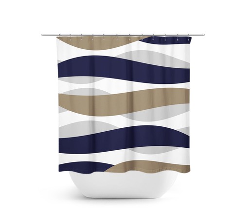 Beige Gray Abstract Ribbon Shower Curtain for Neutral Bathrooms