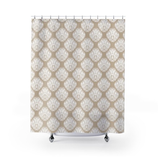 Beige Ikat Print Shower Curtain, Add a Touch of Elegance to Your Bathroom Decor | elegant shower curtains - Image 2