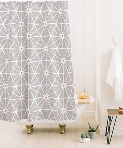 Beige Mid Century Shower Curtain | Geometric Retro Design | Unique Shower Curtains
