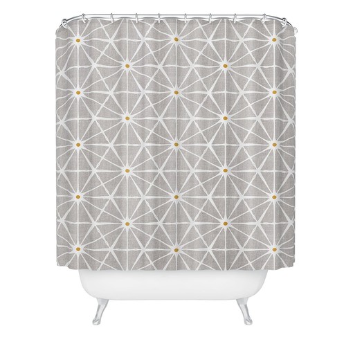 Beige Mid Century Shower Curtain | Geometric Retro Design | Unique Shower Curtains - Image 2
