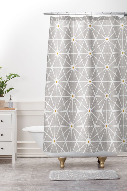 Beige Mid Century Shower Curtain | Geometric Retro Design | Unique Shower Curtains - Image 3