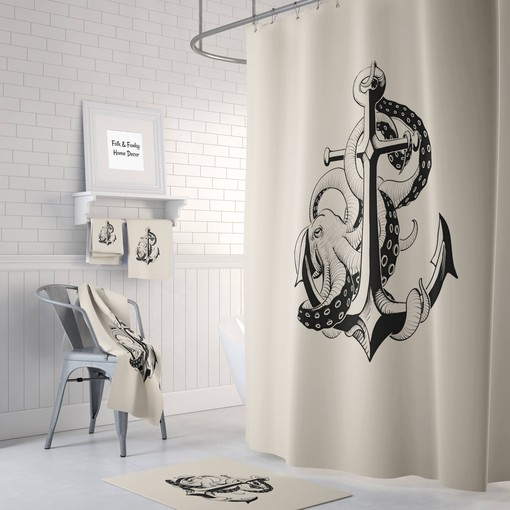 Beige Octopus Disney Shower Curtain for Underwater Bathroom Decor