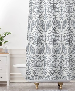 Beige Paisley Boho Shower Curtain, Moroccan Bathroom Decor, Vintage-Inspired Fabric Bath Curtain