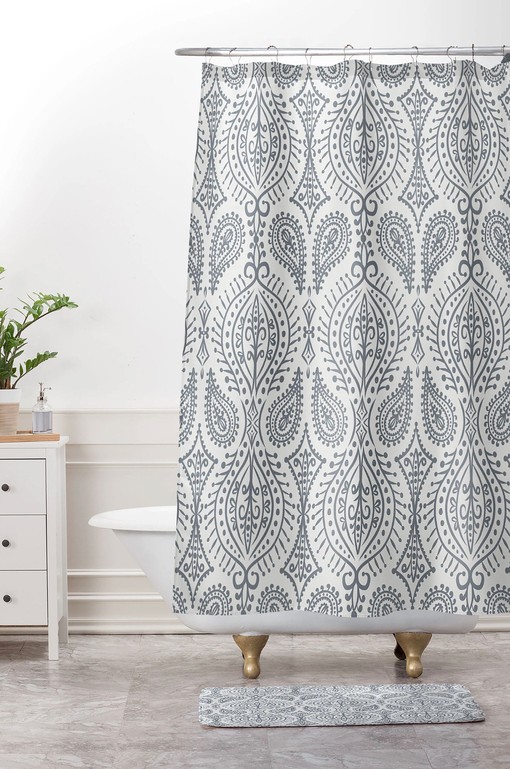Beige Paisley Boho Shower Curtain, Moroccan Bathroom Decor, Vintage-Inspired Fabric Bath Curtain